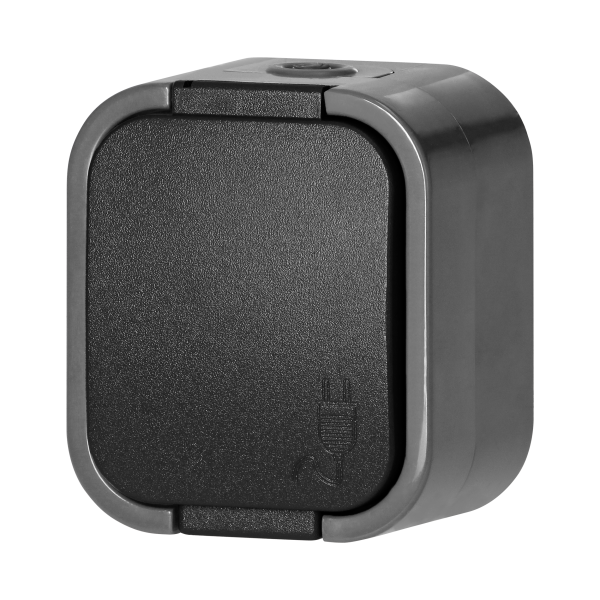 Surface-mounted single socket 2P+E, splash-proof with cover B2, IP54, NT-16B2, gray/black