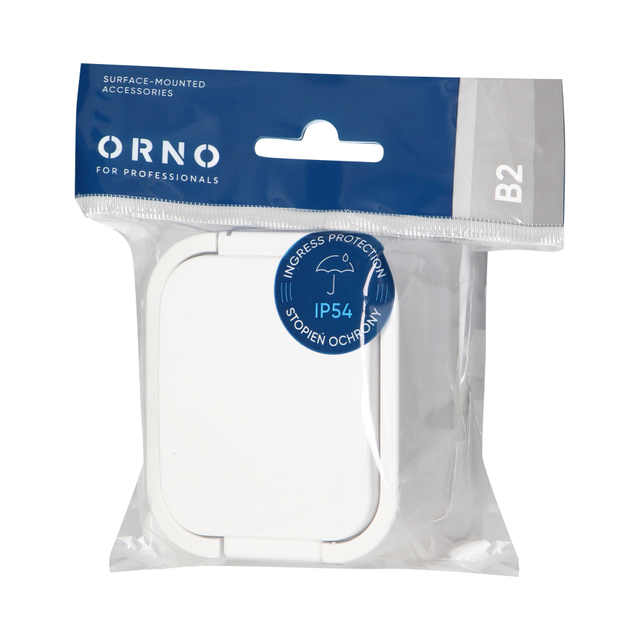 Surface-mounted single socket 2P+E, Schuko, splash-proof with cover B2, IP54, NT-17B2, white