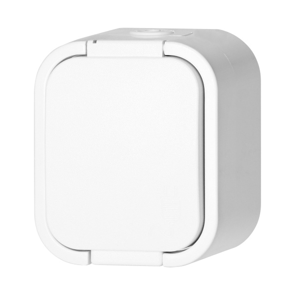 Surface-mounted single socket 2P+E, Schuko, splash-proof with cover B2, IP54, NT-17B2, white