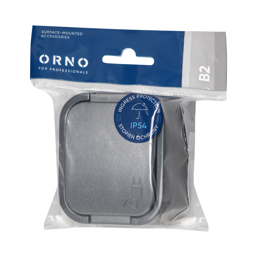 Surface-mounted single socket 2P+E, Schuko, splash-proof with cover B2, IP54, NT-17B2, gray