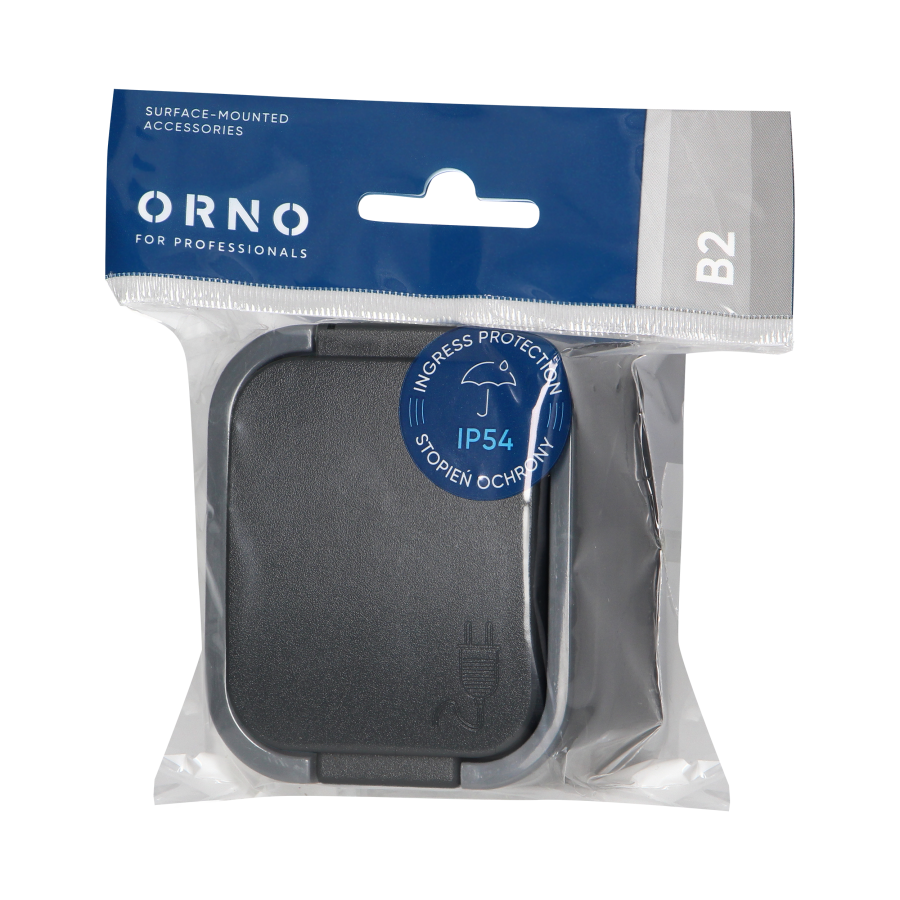 Surface-mounted single socket 2P+E, Schuko, splash-proof with cover B2, IP54, NT-17B2, gray/black