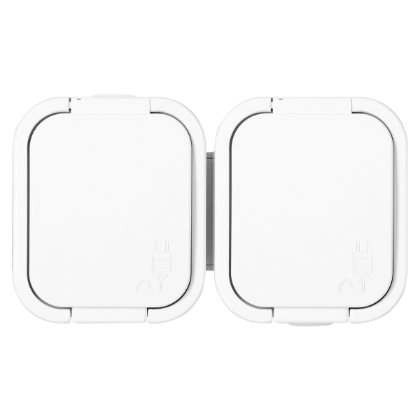 Surface-mounted double socket 2x2P+E, splash-proof with cover B2, IP54, NT-6B2, white