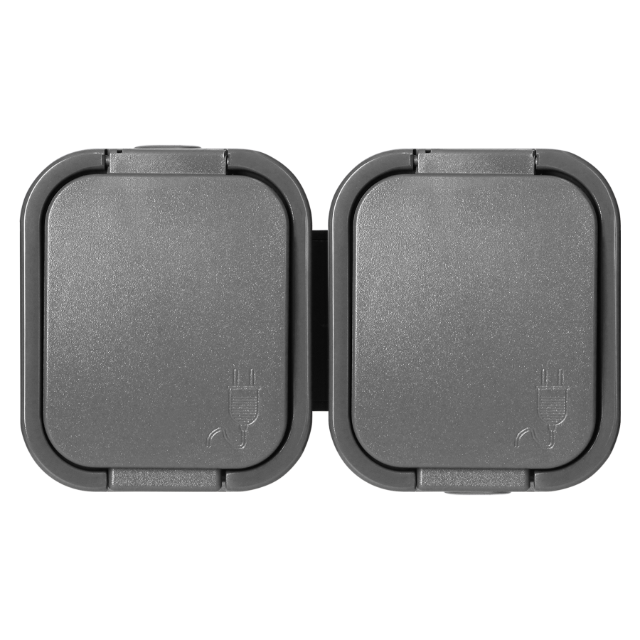 Surface-mounted double socket 2x2P+E, splash-proof with cover B2, IP54, NT-6B2, gray