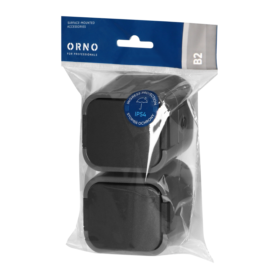 Surface-mounted double socket 2x2P+E, splash-proof with cover B2, IP54, NT-6B2, gray/black