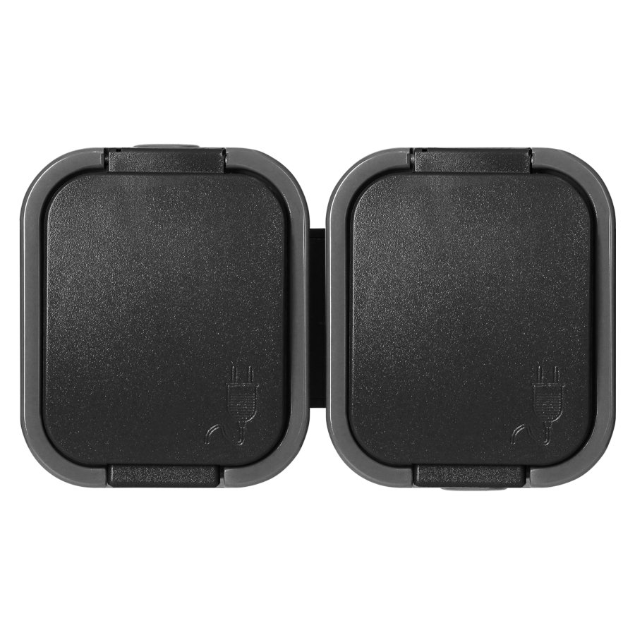 Surface-mounted double socket 2x2P+E, splash-proof with cover B2, IP54, NT-6B2, gray/black