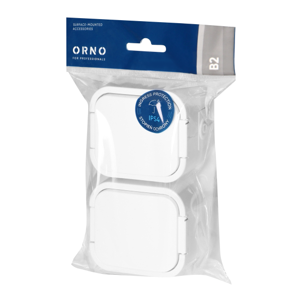 Surface-mounted double socket 2x2P+E, Schuko, splash-proof with cover B2, IP54, NT-7B2, white