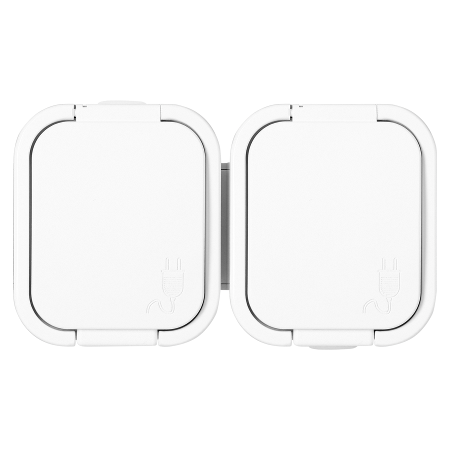 Surface-mounted double socket 2x2P+E, Schuko, splash-proof with cover B2, IP54, NT-7B2, white