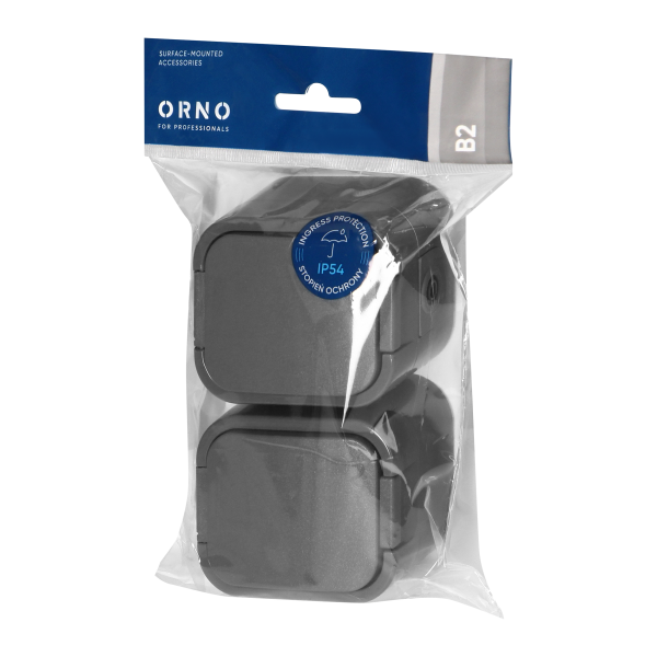 Surface-mounted double socket 2x2P+E, Schuko, splash-proof with cover B2, IP54, NT-7B2, gray