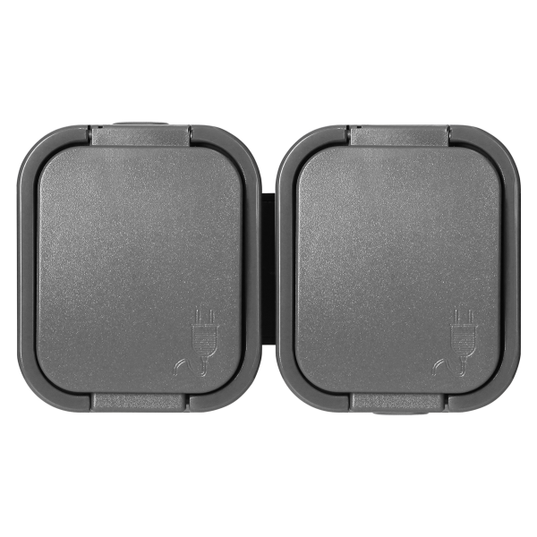 Surface-mounted double socket 2x2P+E, Schuko, splash-proof with cover B2, IP54, NT-7B2, gray