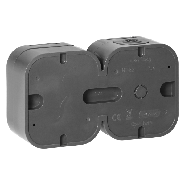 Surface-mounted double socket 2x2P+E, Schuko, splash-proof with cover B2, IP54, NT-7B2, gray