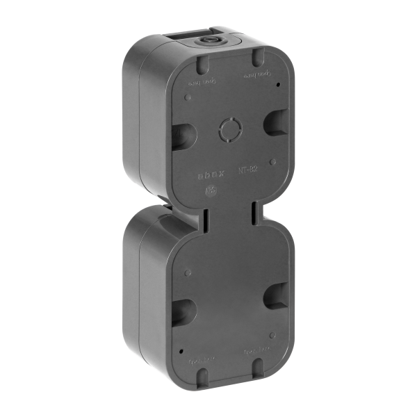 Surface-mounted double socket 2x2P+E, splash-proof with cover, vertical B2, IP54, NT-6B2/P, gray