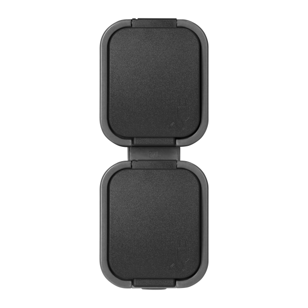 Surface-mounted double socket 2x2P+E, splash-proof with cover, vertical B2, IP54, NT-6B2/P, gray/black