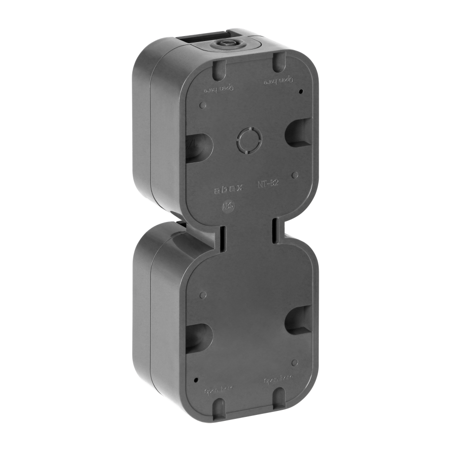 Surface-mounted double socket 2x2P+E, splash-proof with cover, vertical B2, IP54, NT-6B2/P, gray/black