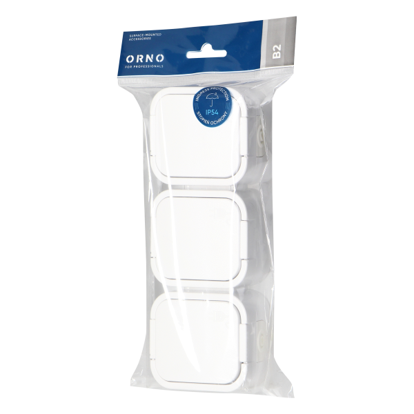 Surface-mounted triple socket 3x2P+E, splash-proof with cover B2, IP54, NT-316 B2, white