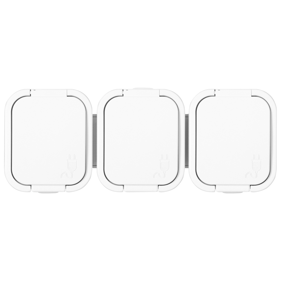 Surface-mounted triple socket 3x2P+E, splash-proof with cover B2, IP54, NT-316 B2, white