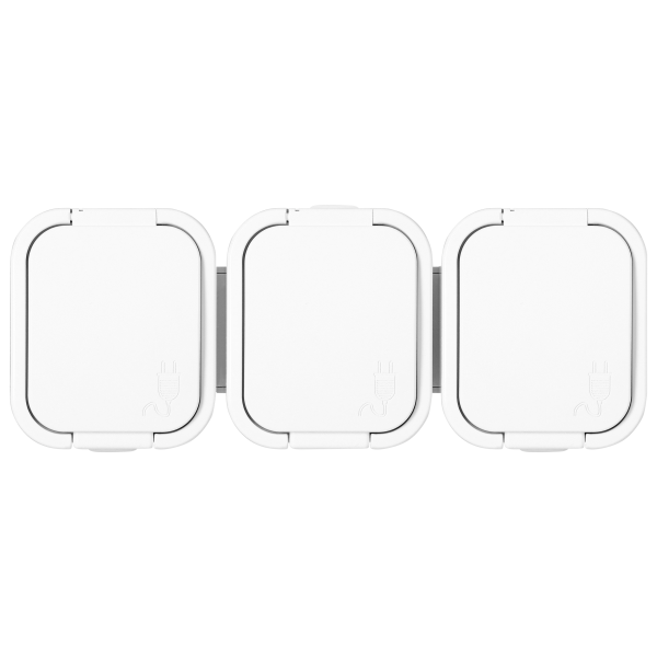Surface-mounted triple socket 3x2P+E, splash-proof with cover B2, IP54, NT-316 B2, white