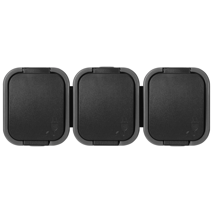 Surface-mounted triple socket 3x2P+E, splash-proof with cover B2, IP54, NT-316 B2, gray/black