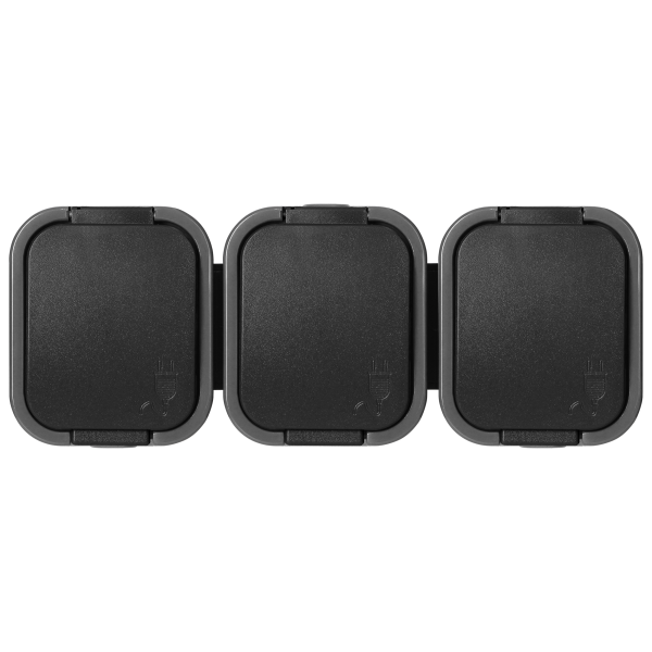 Surface-mounted triple socket 3x2P+E, Schuko, splash-proof with cover B2, IP54, NT-317 B2, gray/black