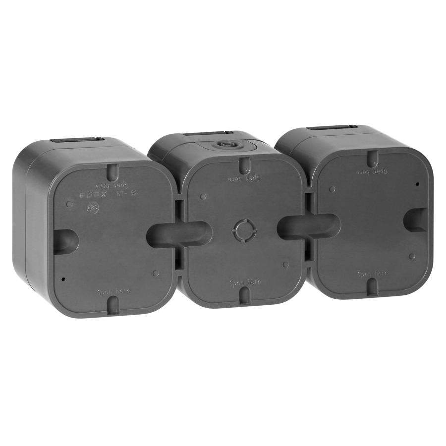 Surface-mounted triple socket 3x2P+E, Schuko, splash-proof with cover B2, IP54, NT-317 B2, gray/black
