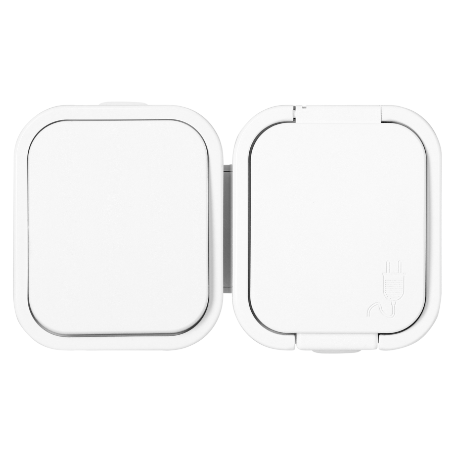 Surface-mounted single-pole switch + Single socket 2P+E B2, IP54, GWN-B2, white