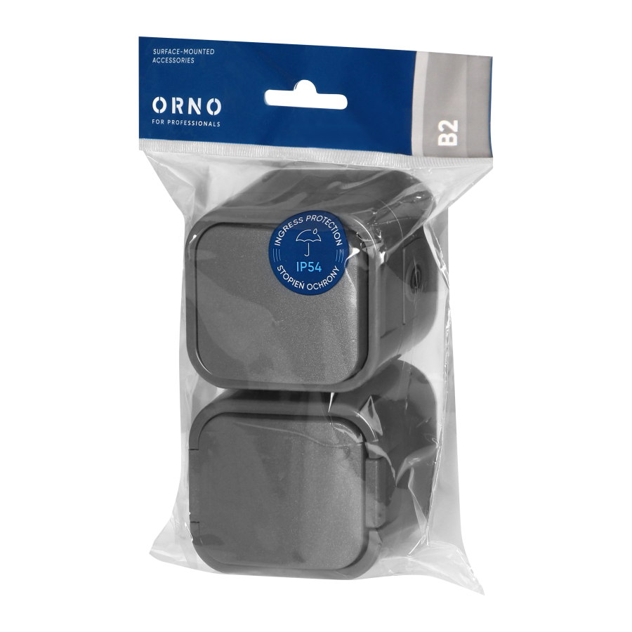 Łącznik n/t jednobiegunowy + Gniazdo pojedyncze 2P+Z B2, IP54, GWN-B2, szary