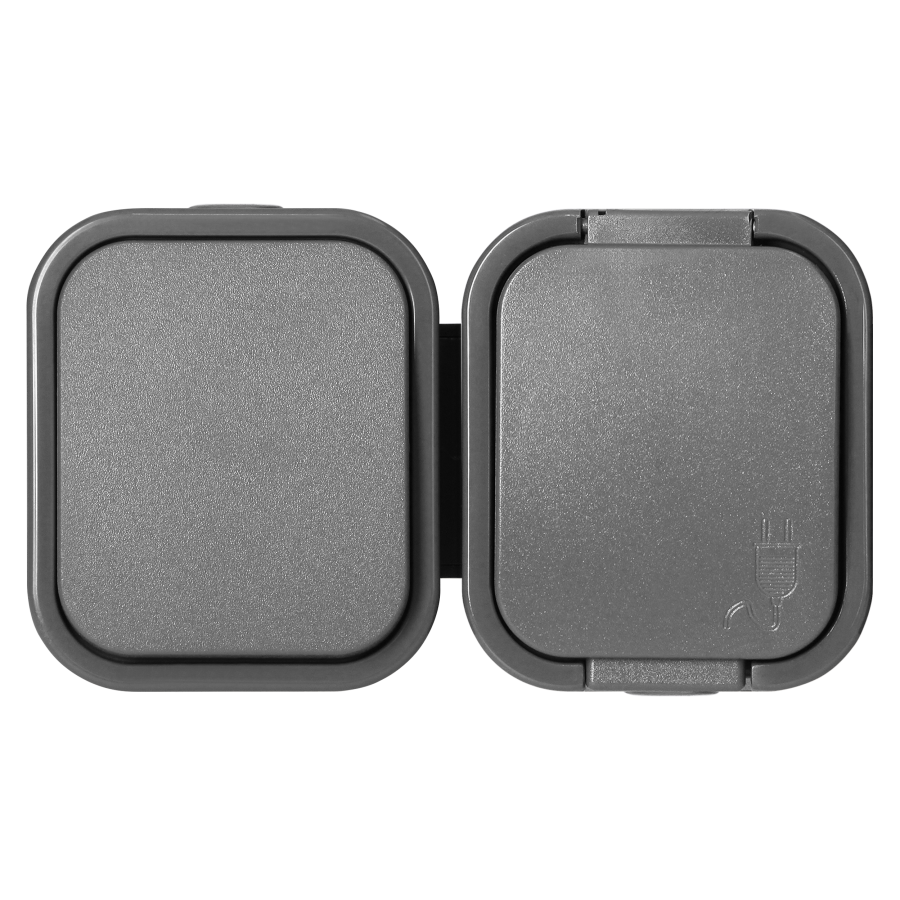 Surface-mounted single-pole switch + Single socket 2P+E B2, IP54, GWN-B2, gray