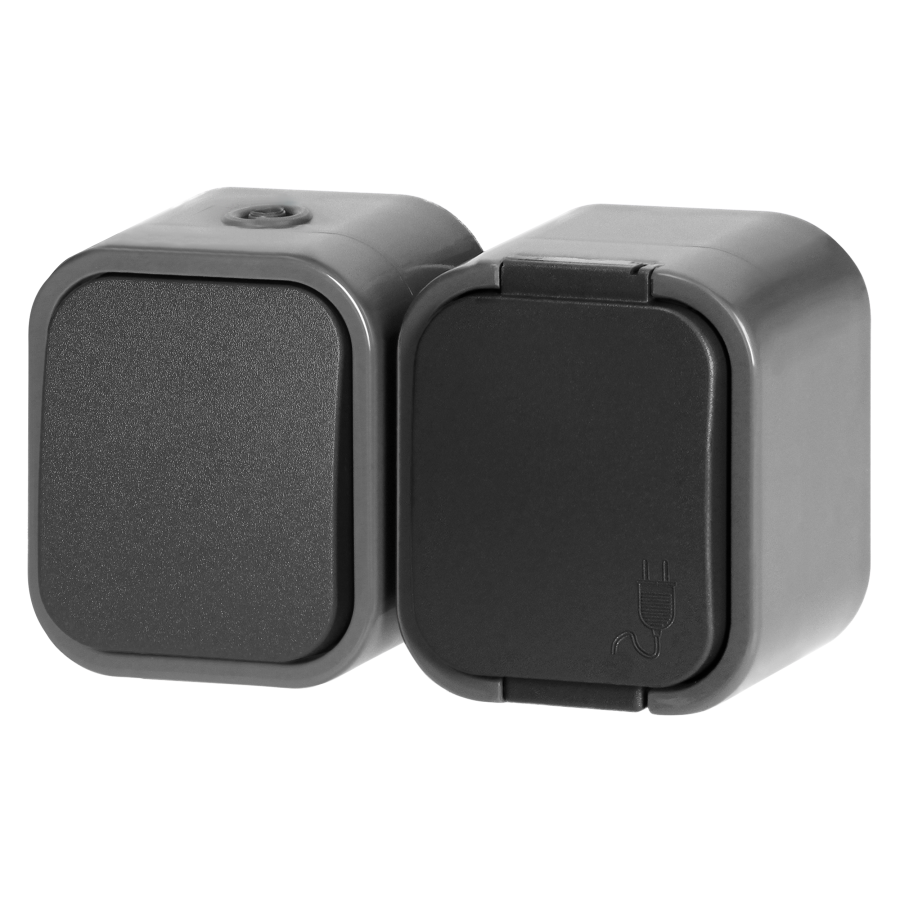 Łącznik n/t jednobiegunowy + Gniazdo pojedyncze 2P+Z B2, IP54, GWN-B2, szary/czarny