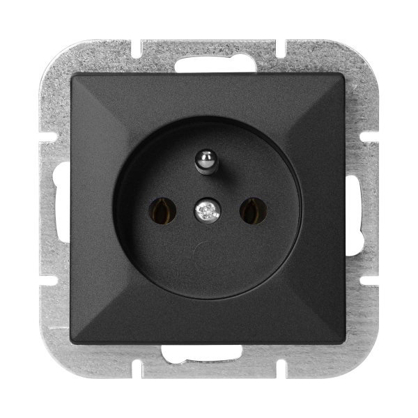 Flush-mounted single socket 2P+E Pearl, 16A, 250V, PT-16P, black