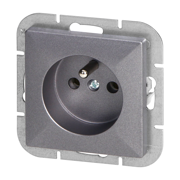 Flush-mounted single socket 2P+E Pearl, 16A, 250V, PT-16P, anthracite