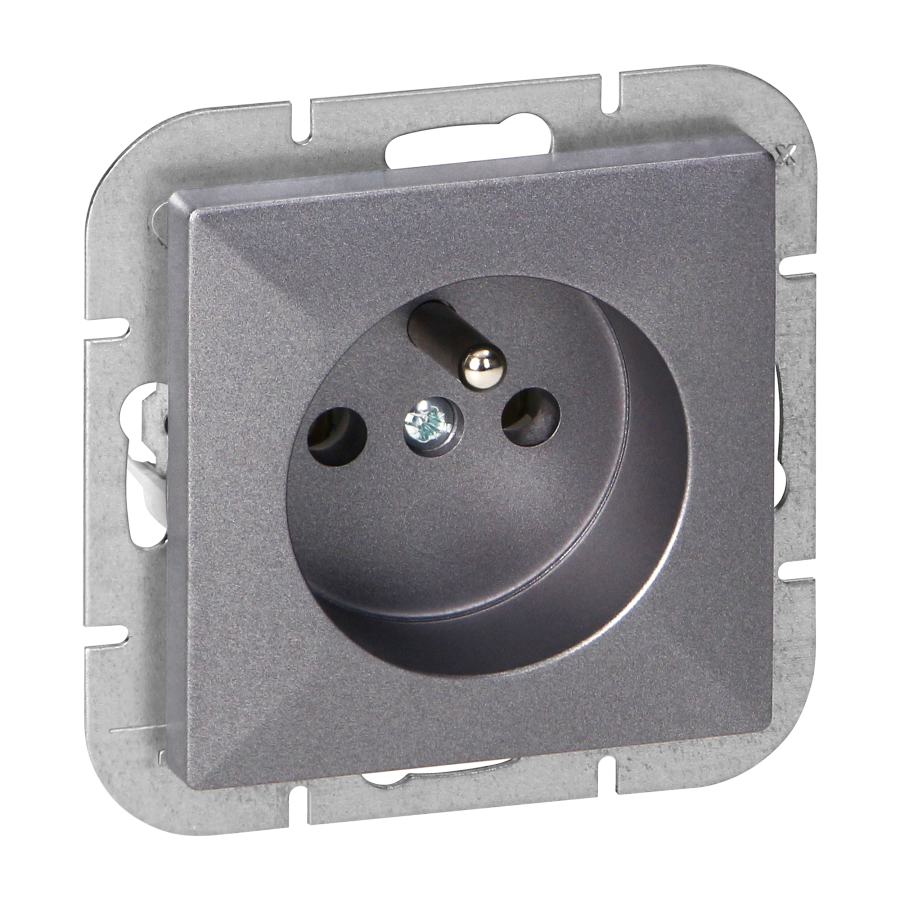 Flush-mounted single socket 2P+E Pearl, 16A, 250V, PT-16P, anthracite
