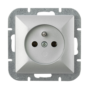 Flush-mounted single socket 2P+E Pearl, 16A, 250V, PT-16P, silver