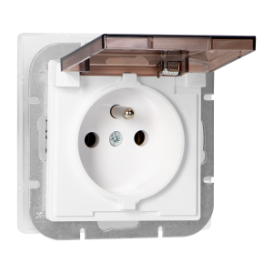 Flush-mounted single socket 2P+E weather proof with cover Pearl, 16A, 250V, PT-16PHL, white