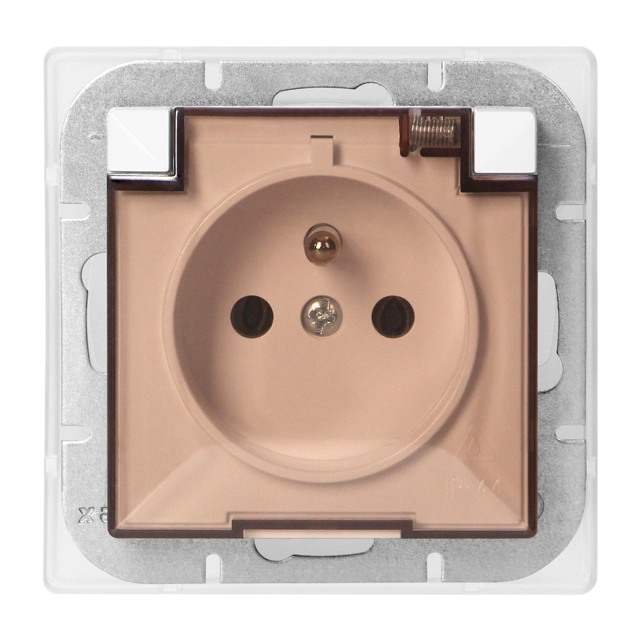 Flush-mounted single socket 2P+E weather proof with cover Pearl, 16A, 250V, PT-16PHL, white