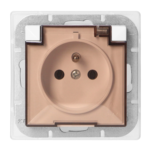 Flush-mounted single socket 2P+E weather proof with cover Pearl, 16A, 250V, PT-16PHL, white