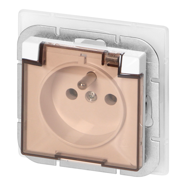 Flush-mounted single socket 2P+E weather proof with cover Pearl, 16A, 250V, PT-16PHL, white
