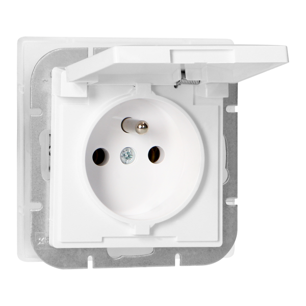 Flush-mounted single socket 2P+E weather proof with cover Pearl, 16A, 250V, PT-16PH, white