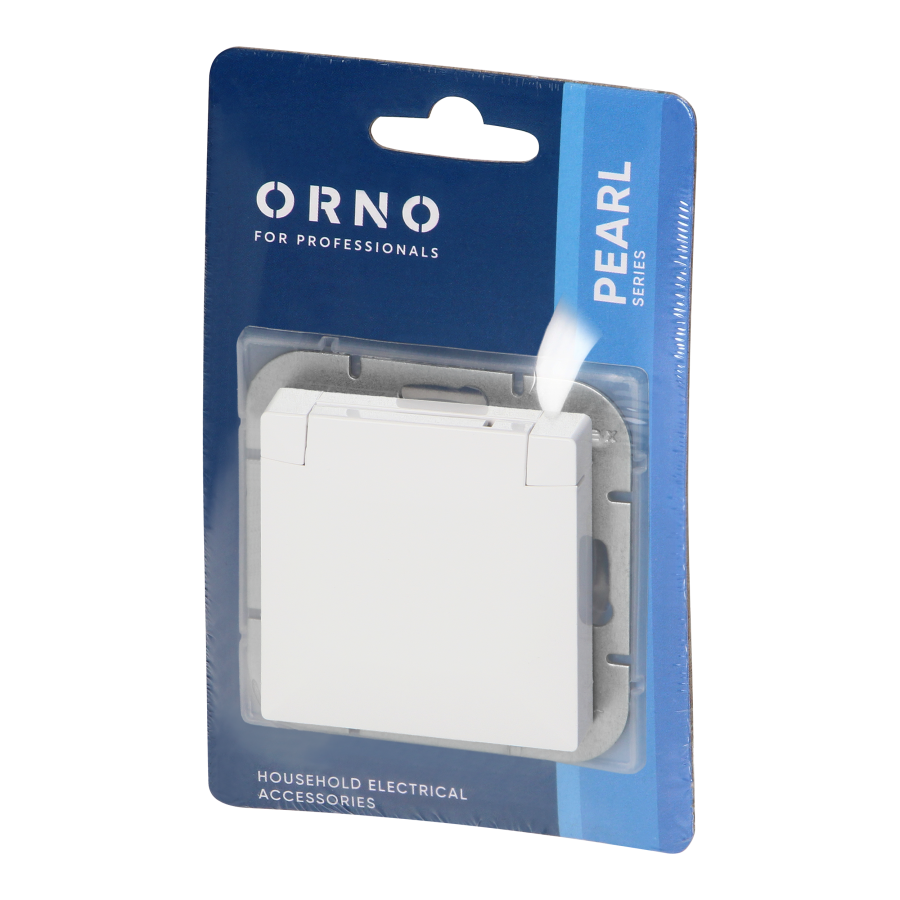 Flush-mounted single socket 2P+E weather proof with cover Pearl, 16A, 250V, PT-16PH, white