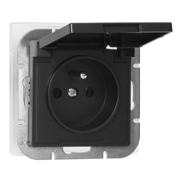 Flush-mounted single socket 2P+E weather proof with cover Pearl, 16A, 250V, PT-16PH, black