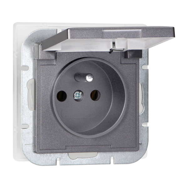 Flush-mounted single socket 2P+E weather proof with cover Pearl, 16A, 250V, PT-16PH, anthracite