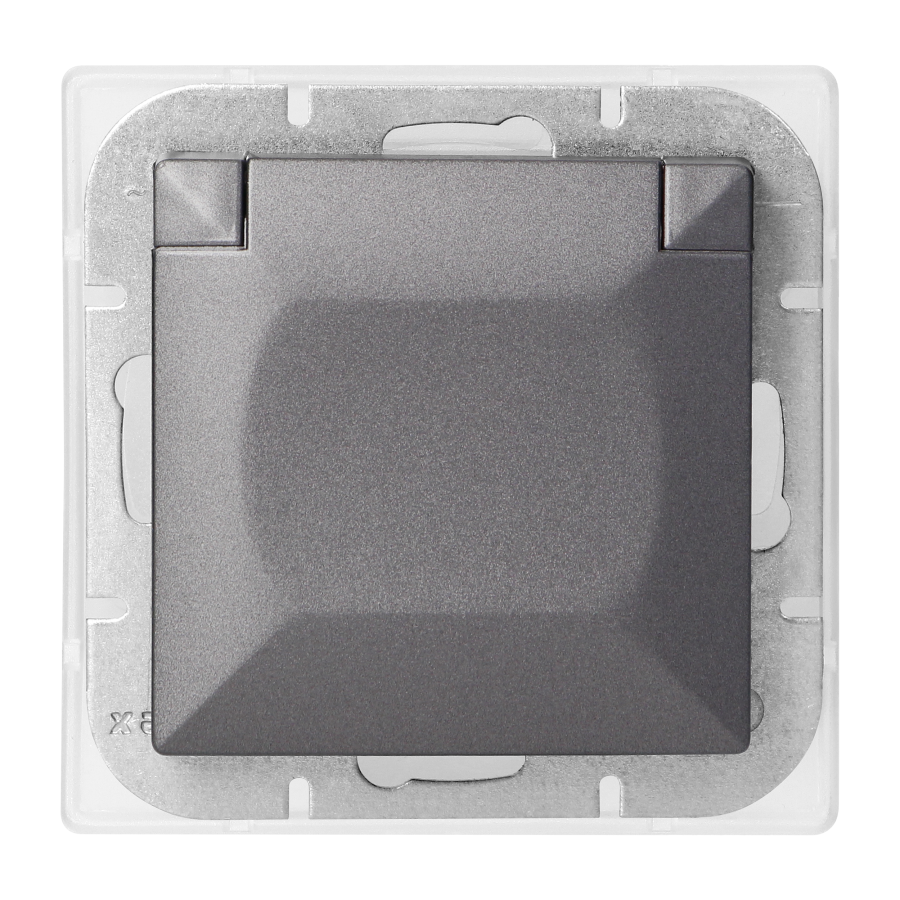 Flush-mounted single socket 2P+E weather proof with cover Pearl, 16A, 250V, PT-16PH, anthracite