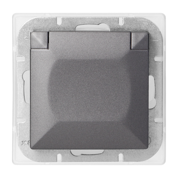 Flush-mounted single socket 2P+E weather proof with cover Pearl, 16A, 250V, PT-16PH, anthracite