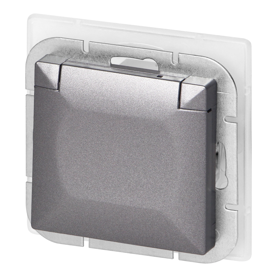 Flush-mounted single socket 2P+E weather proof with cover Pearl, 16A, 250V, PT-16PH, anthracite