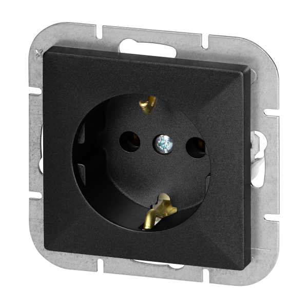 Flush-mounted single socket 2P+E Schuko Pearl, 16A, 250V, PT-17P, black