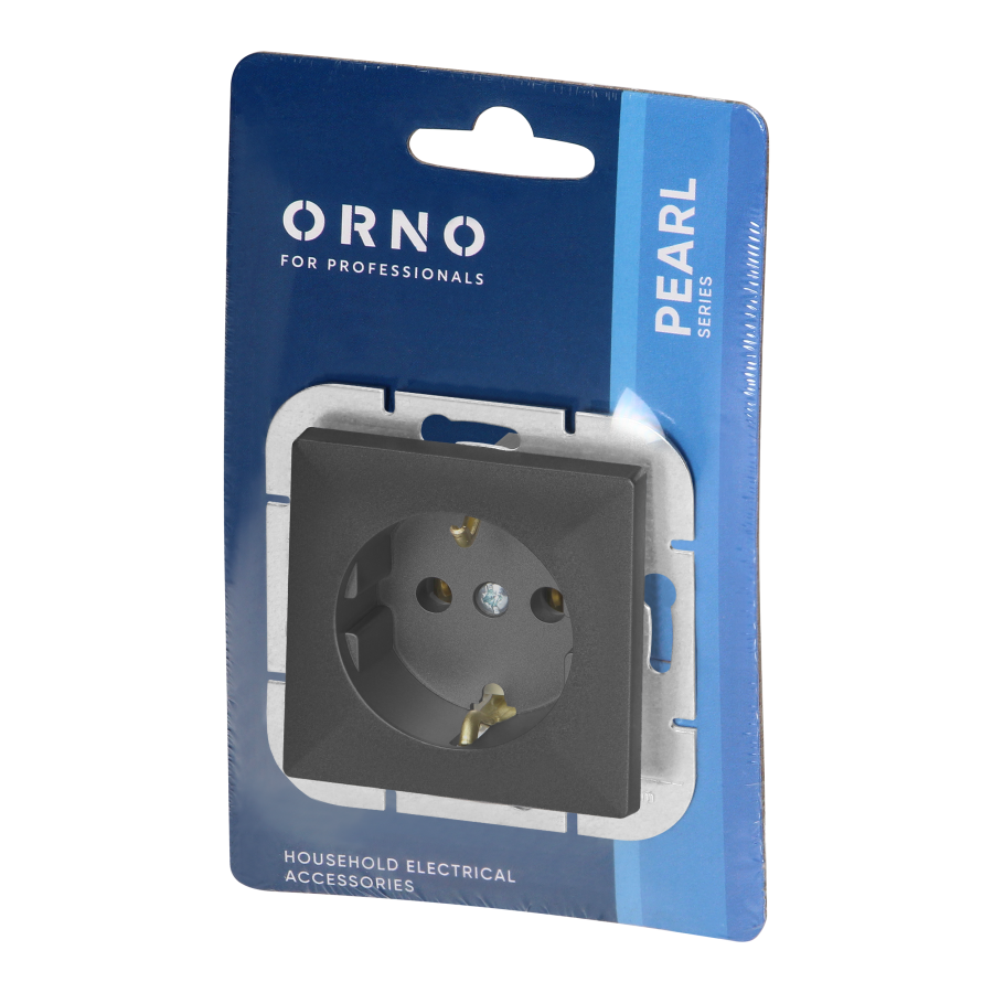 Flush-mounted single socket 2P+E Schuko Pearl, 16A, 250V, PT-17P, black