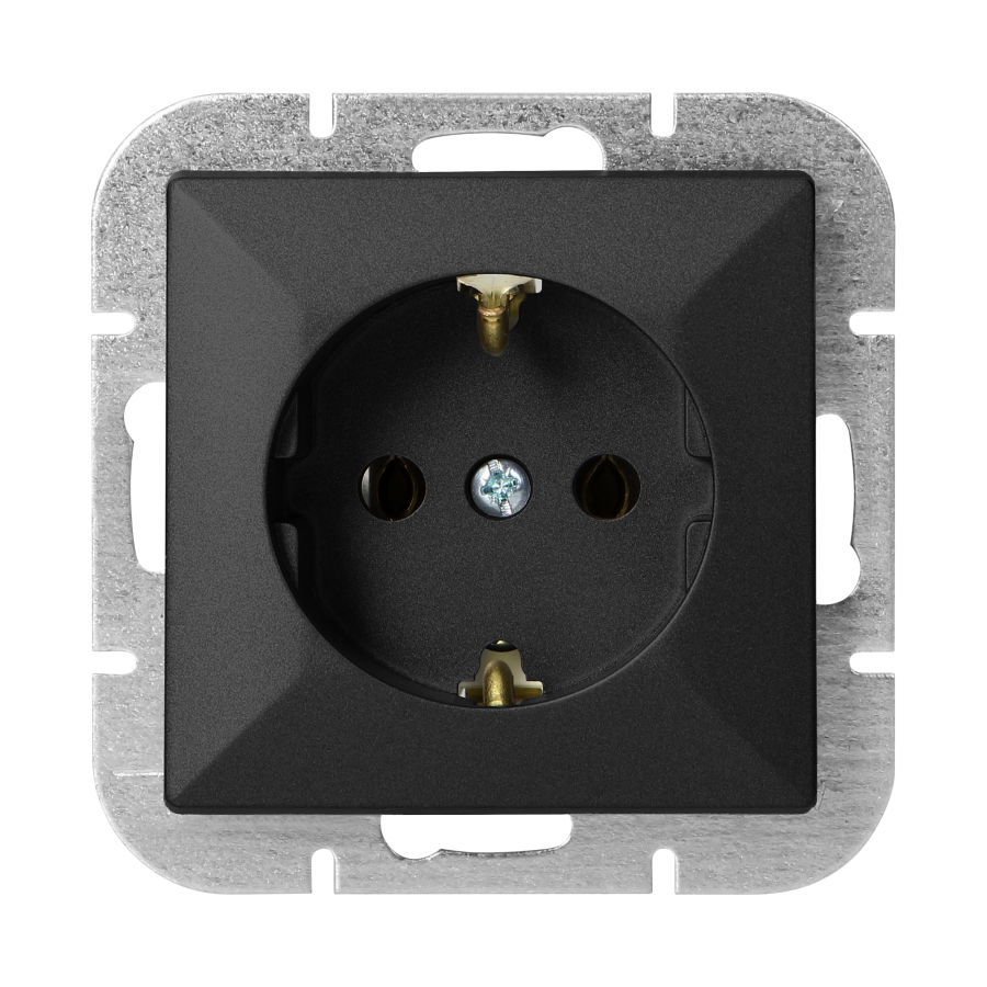 Flush-mounted single socket 2P+E Schuko Pearl, 16A, 250V, PT-17P, black