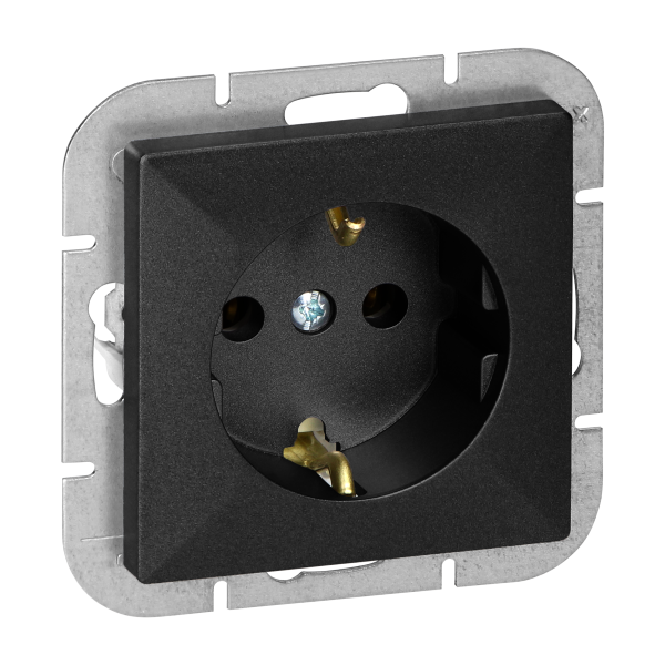Flush-mounted single socket 2P+E Schuko Pearl, 16A, 250V, PT-17P, black