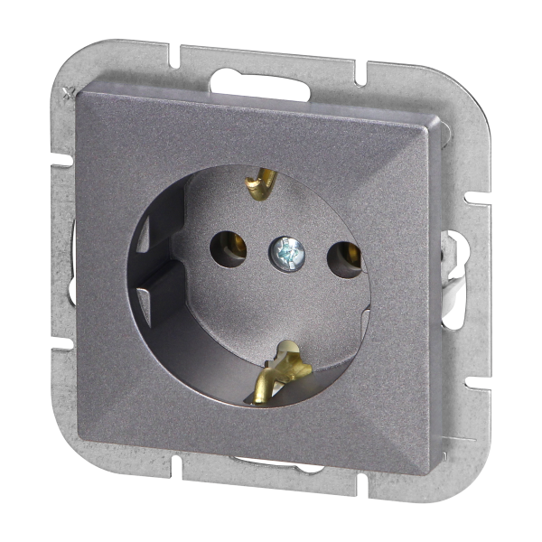 Flush-mounted single socket 2P+E Schuko Pearl, 16A, 250V, PT-17P, anthracite