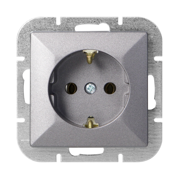 Flush-mounted single socket 2P+E Schuko Pearl, 16A, 250V, PT-17P, anthracite