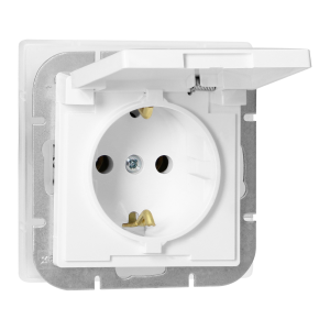 Gniazdo pojedyncze p/t 2P+Z Schuko bryzgoszczelne z klapką Pearl, 16A, 250V, PT-17PH, biały