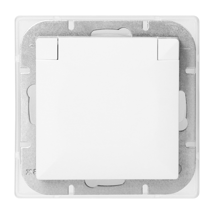 Flush-mounted single socket 2P+E Schuko weather proof with cover Pearl, 16A, 250V, PT-17PH, white